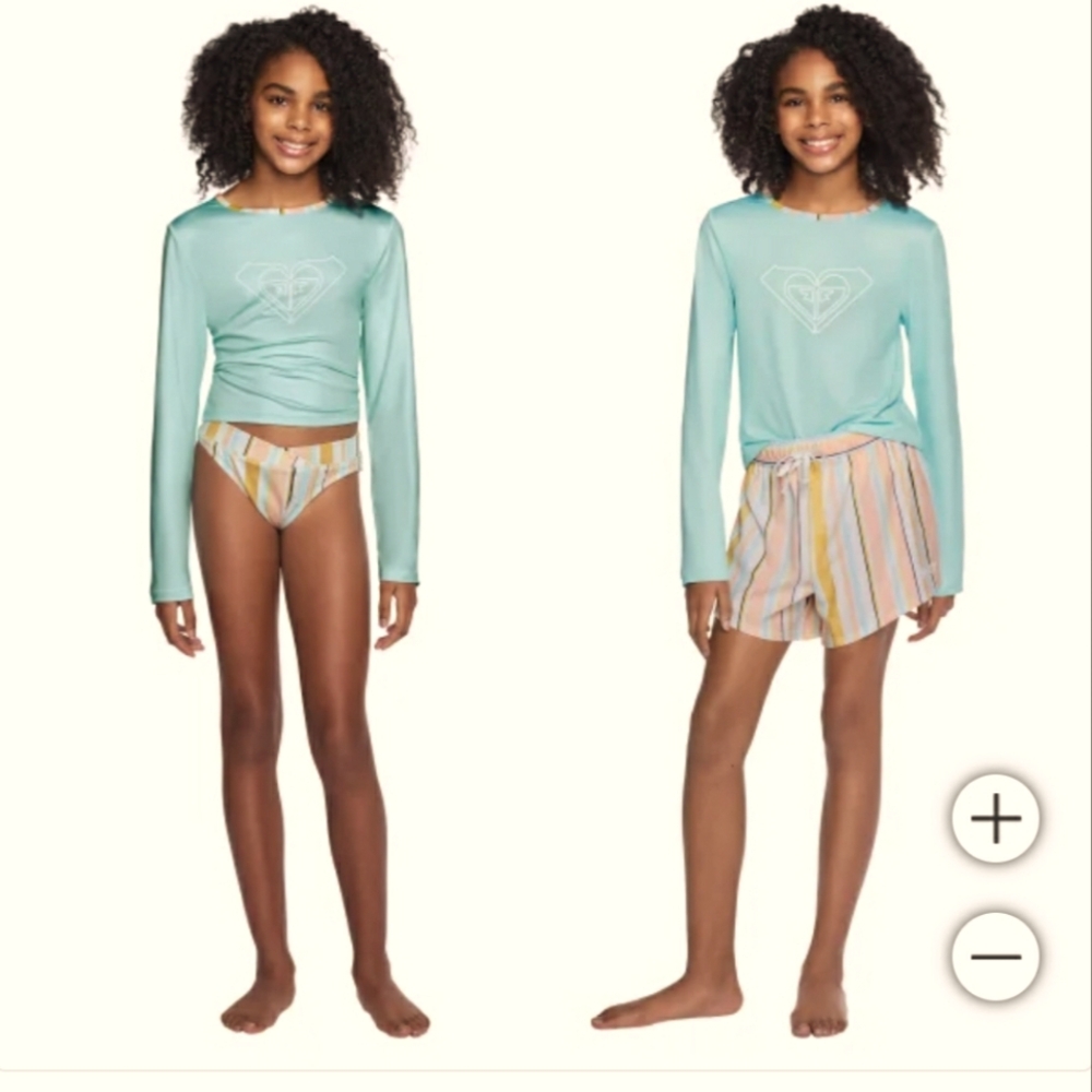 New! Roxy Youth 3-piece Swim Set Light Blue Girls Sz XL 18/20 UPF 50